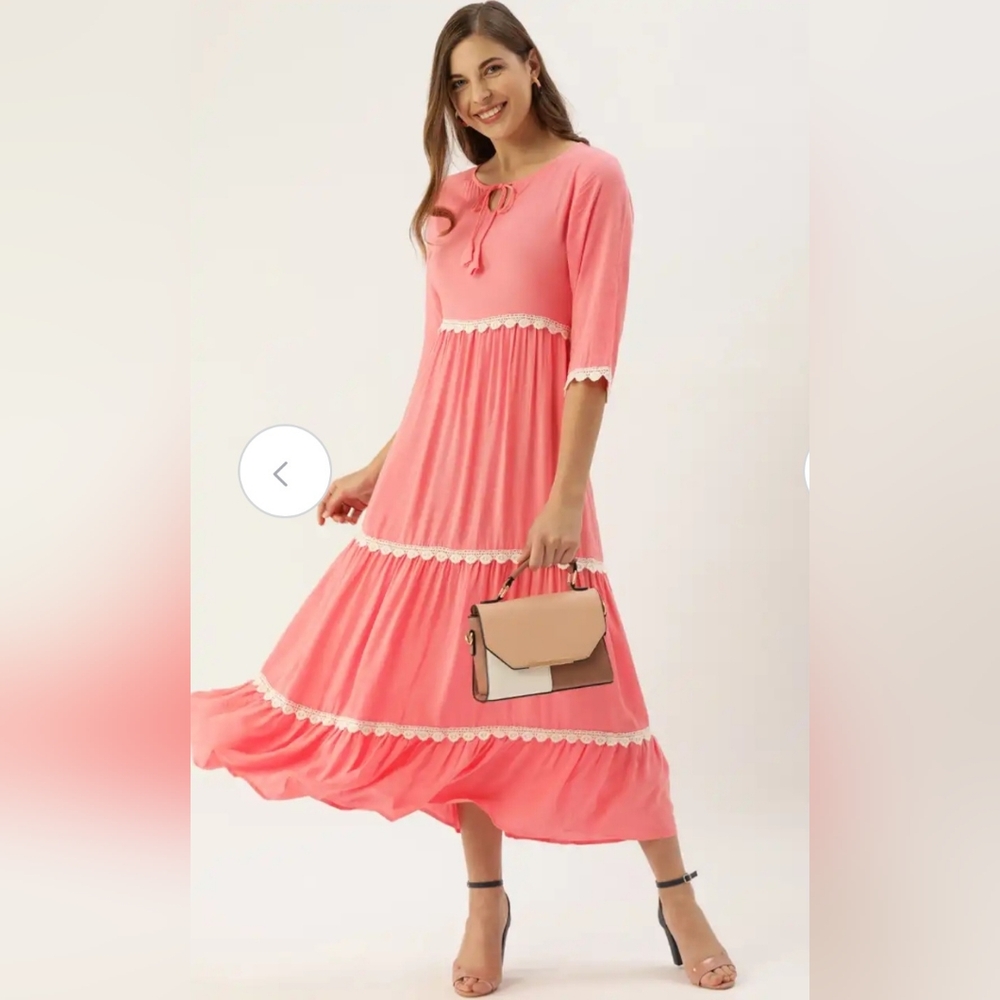 The Dry State Tiered Midi Dress Womens Medium Peach Cottagecire Feminine Summer